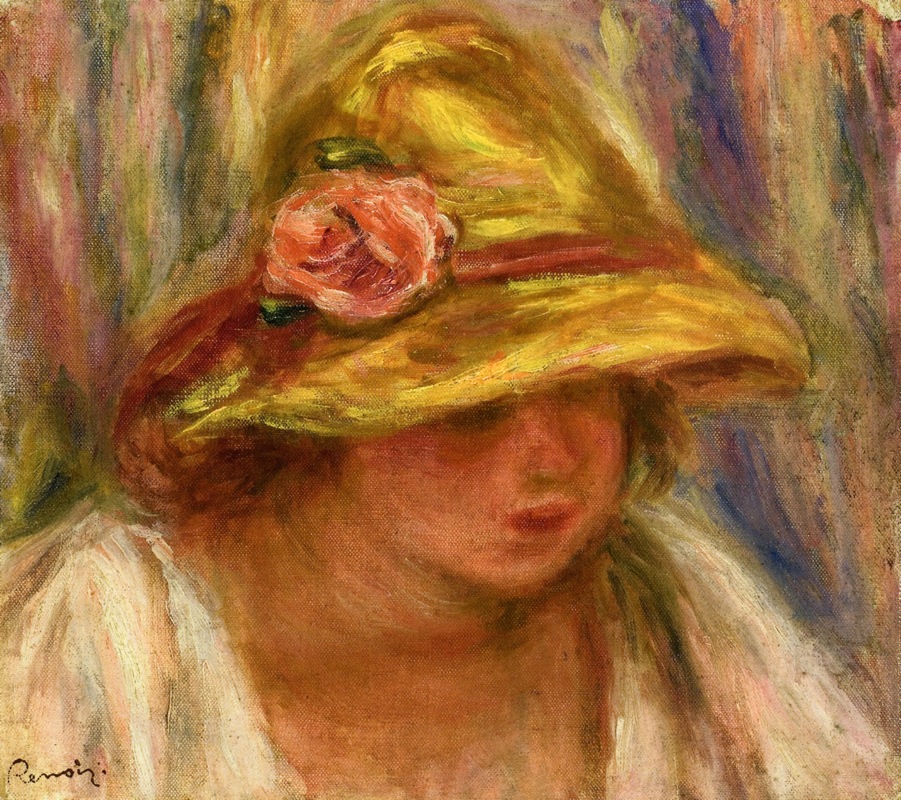 Study of a Woman in a Yellow Hat - Pierre-Auguste Renoir painting on canvas